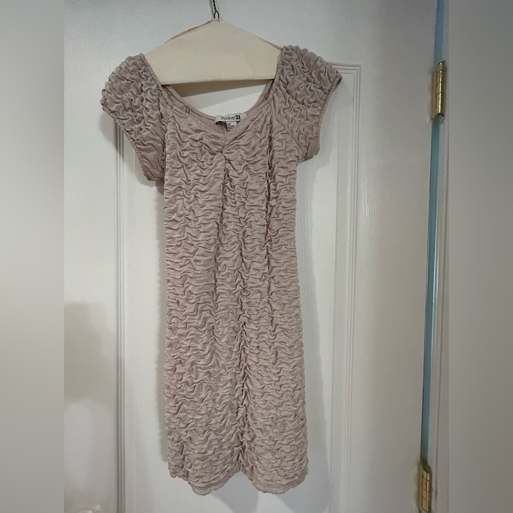 Forever 21 tan ruched bodycon mini dress